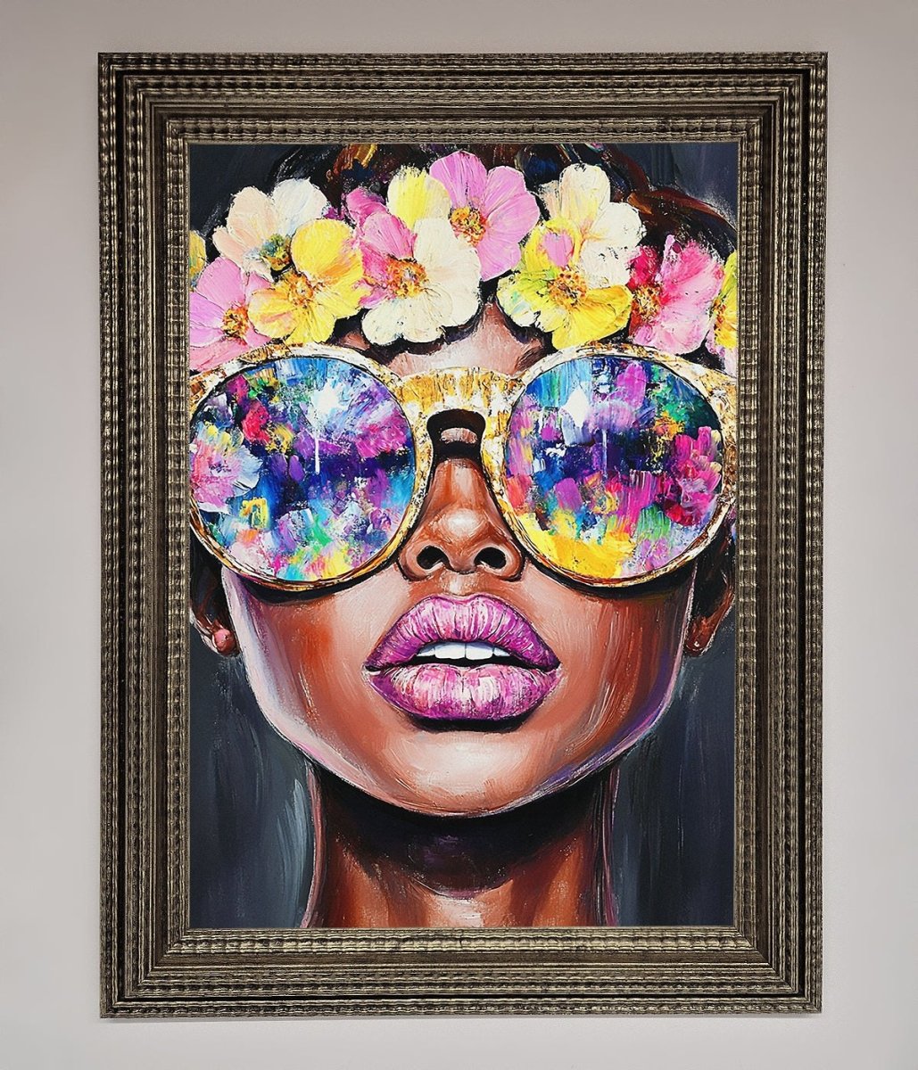 Floral Woman With Glasses and Pink Lips Framed Print-16