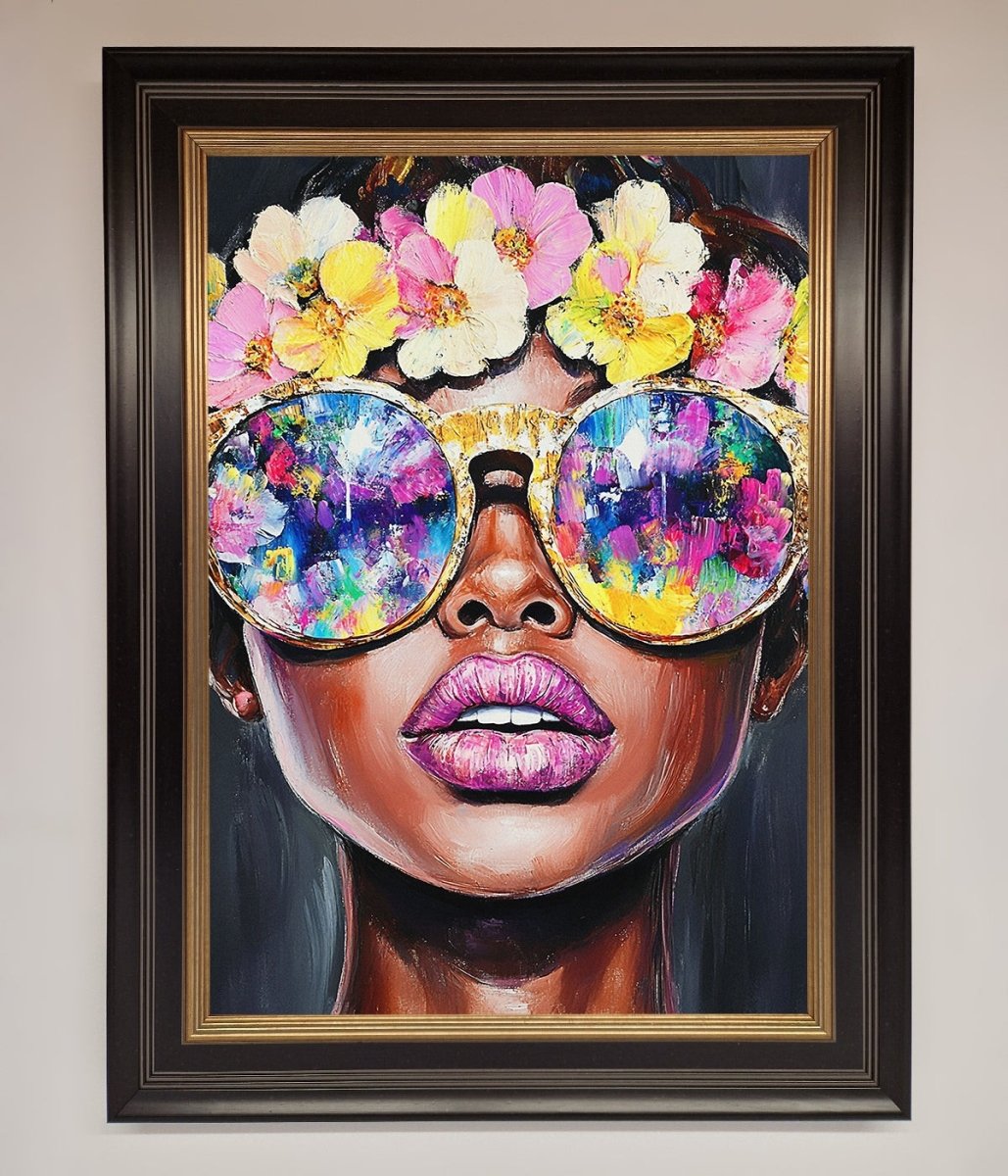 Floral Woman With Glasses and Pink Lips Framed Print-9