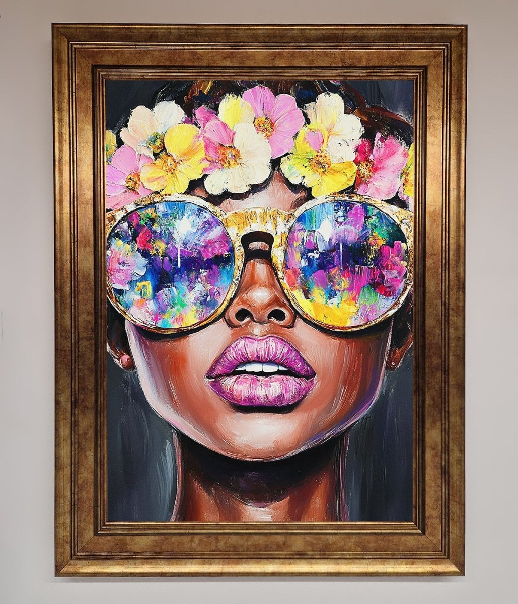 Floral Woman With Glasses and Pink Lips Framed Print-7