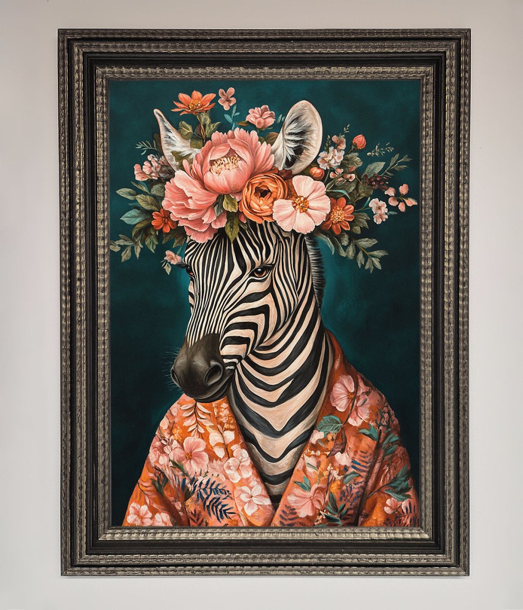 Kimono Zebra Flowers Framed Wall Art-17