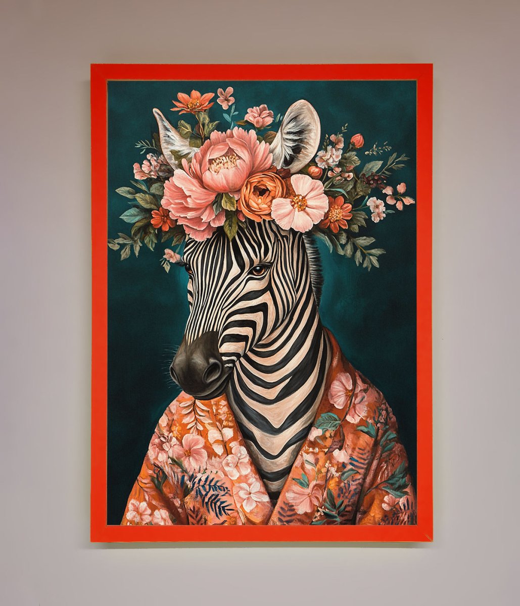 Kimono Zebra Flowers Framed Wall Art-14