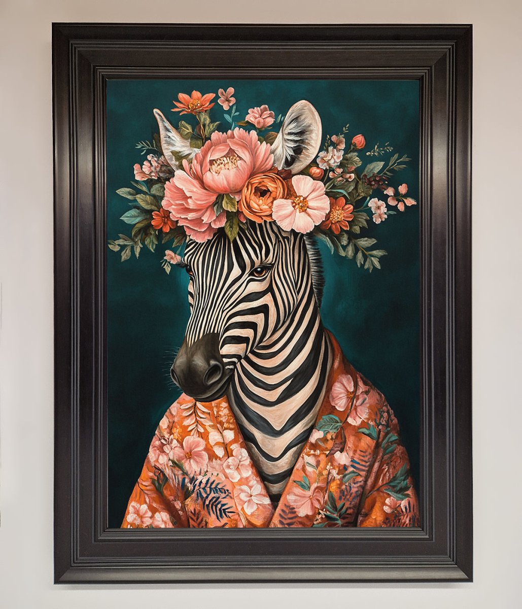 Kimono Zebra Flowers Framed Wall Art-5