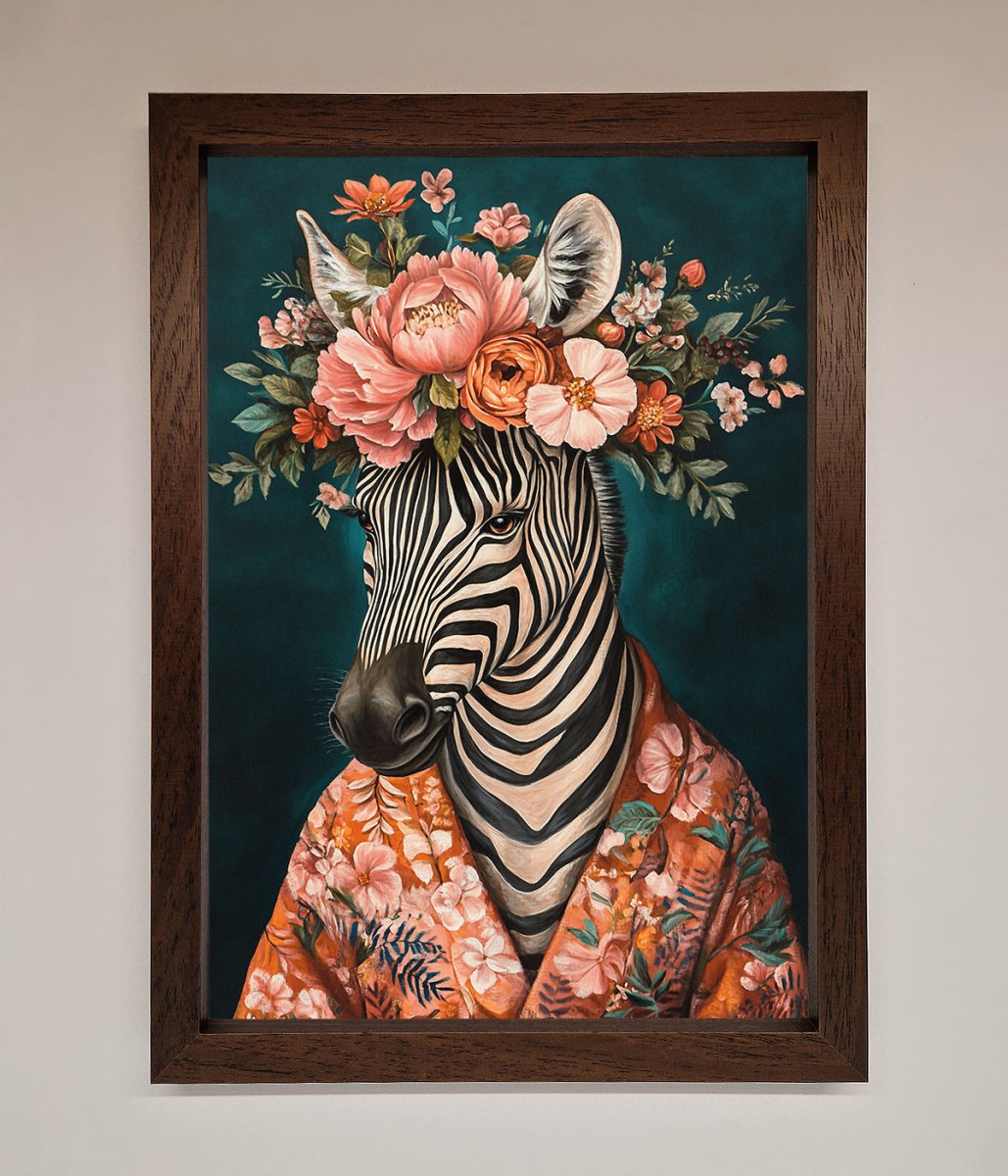 Kimono Zebra Flowers Framed Wall Art-9