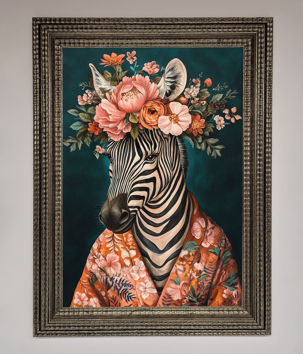 Kimono Zebra Flowers Framed Wall Art-16