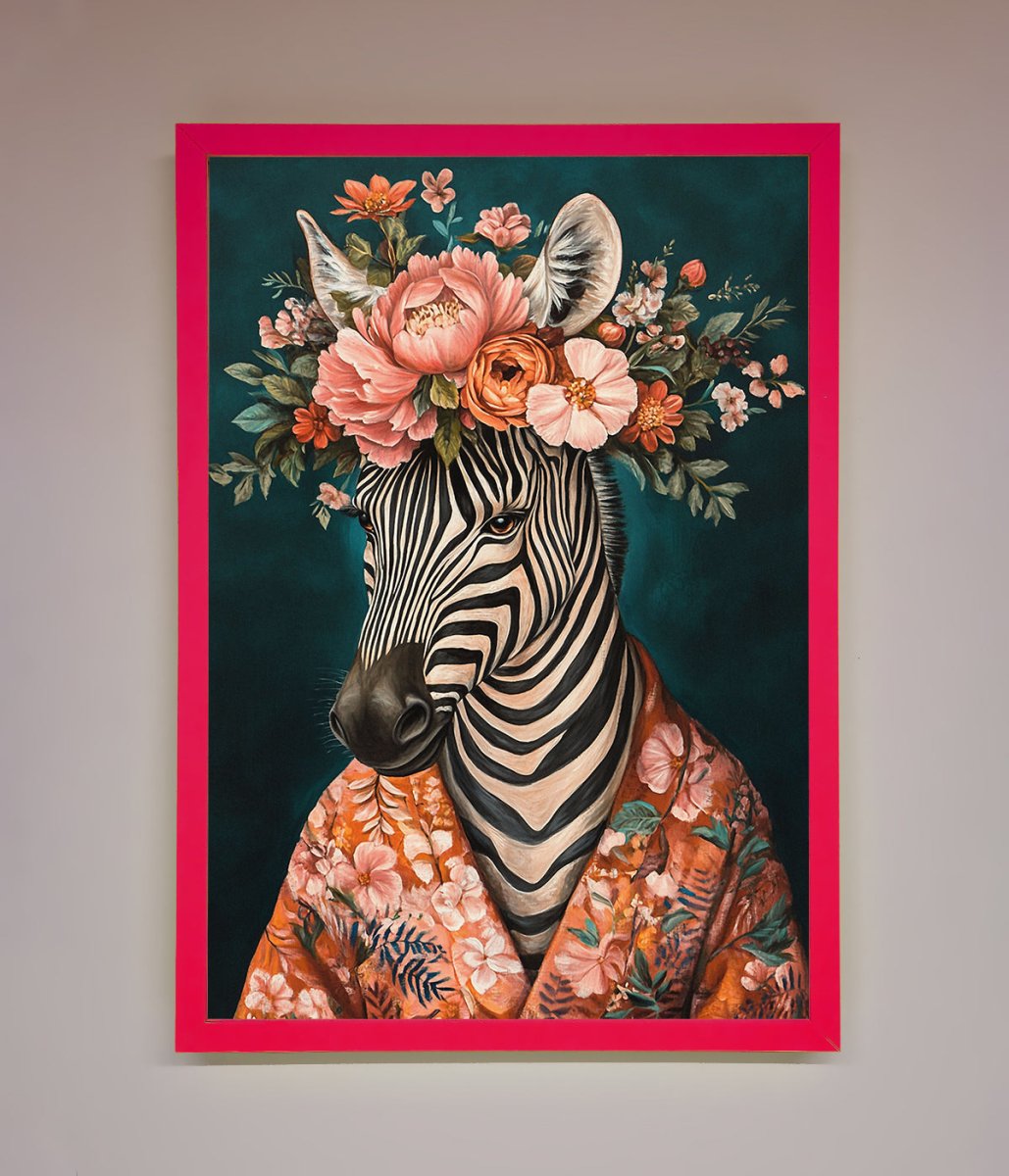 Kimono Zebra Flowers Framed Wall Art-13