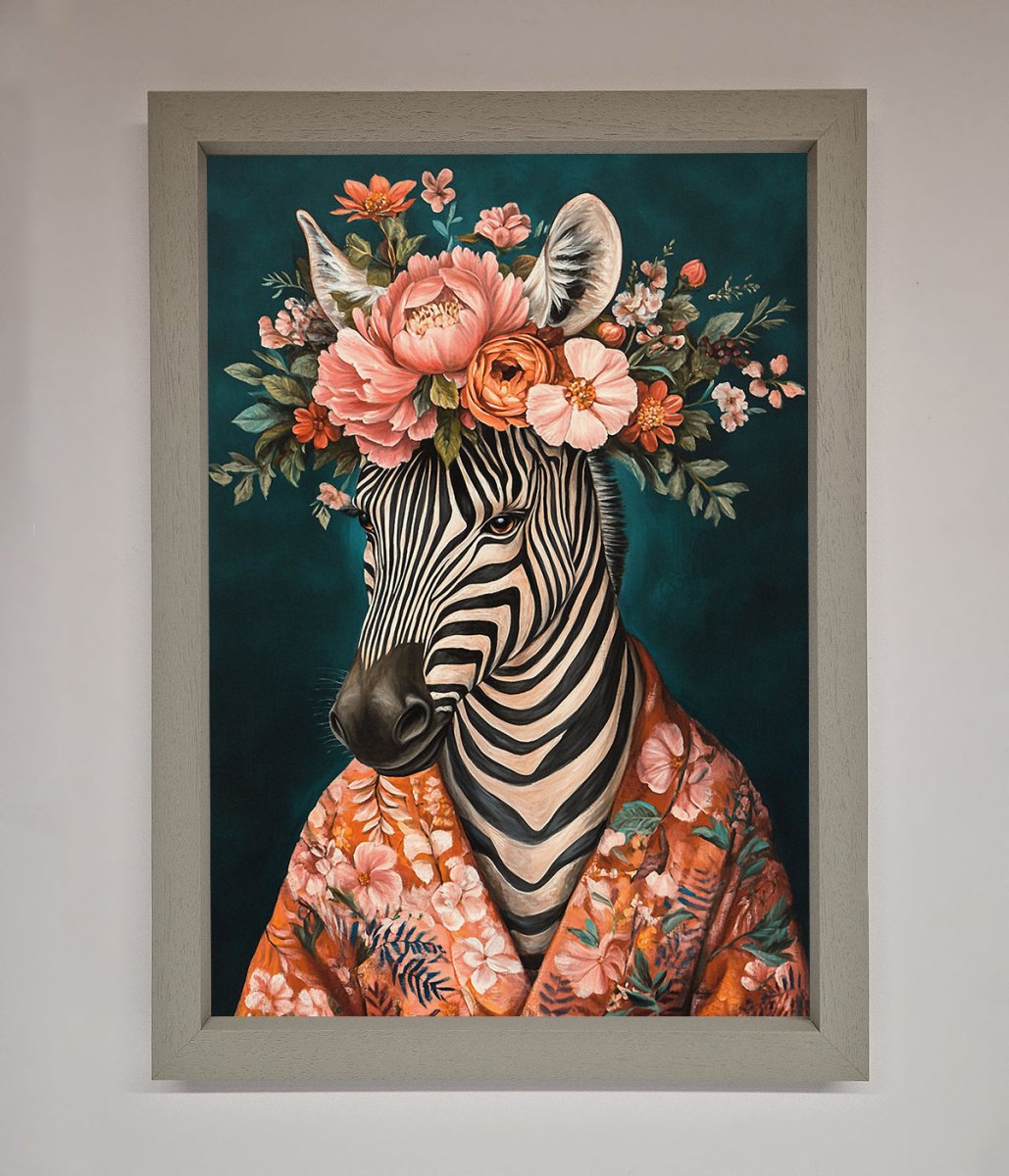 Kimono Zebra Flowers Framed Wall Art-3
