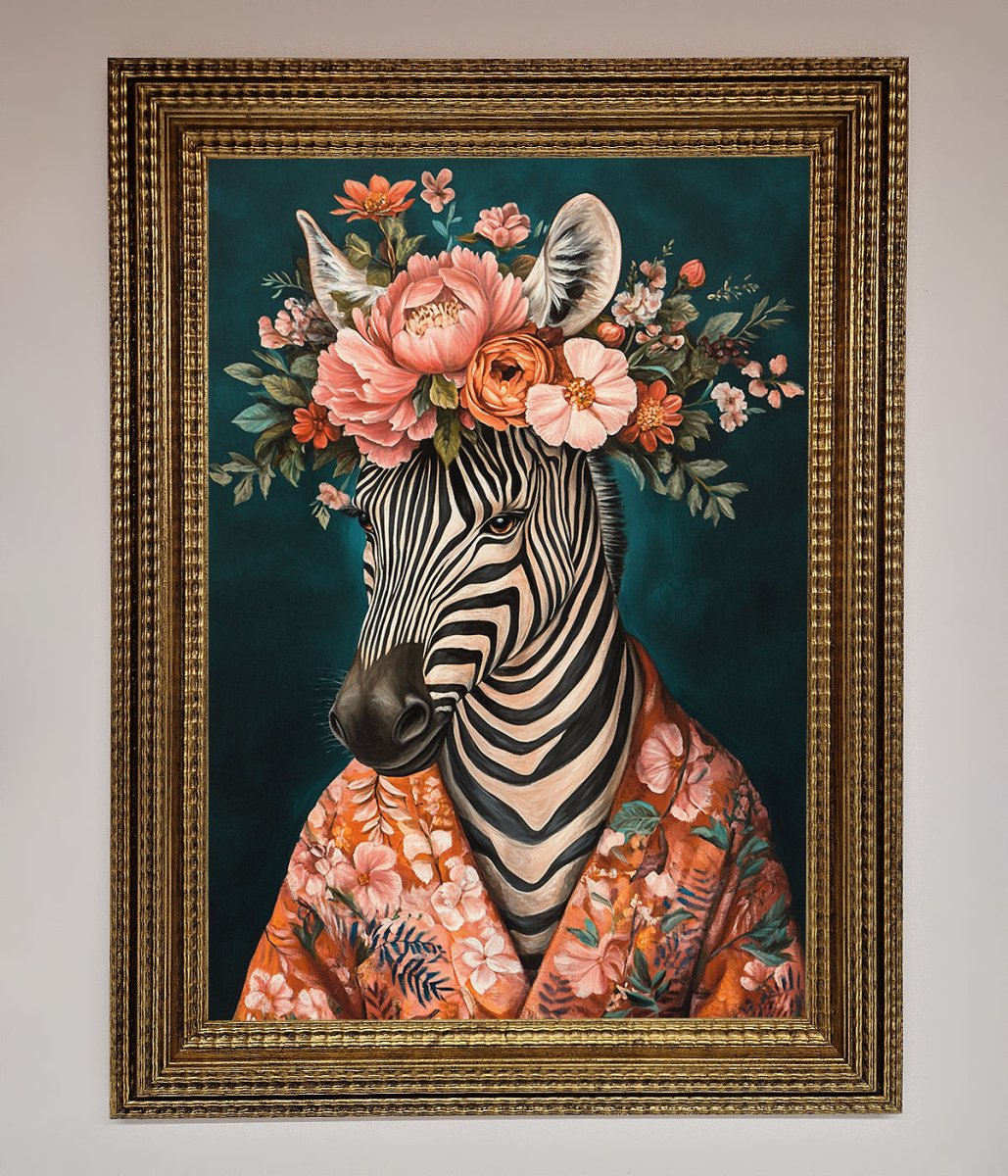 Kimono Zebra Flowers Framed Wall Art-15