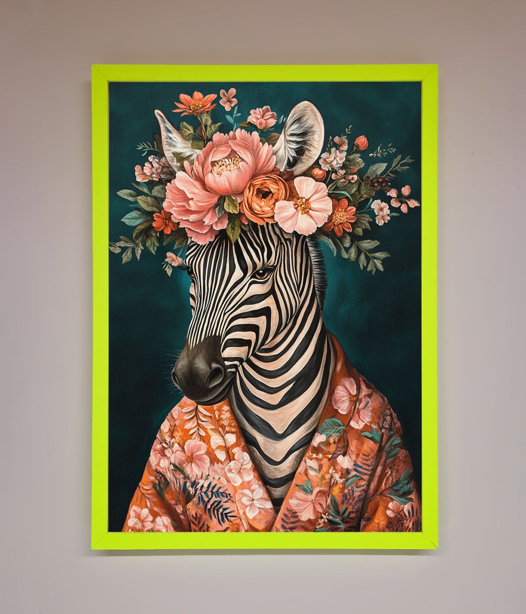Kimono Zebra Flowers Framed Wall Art-12