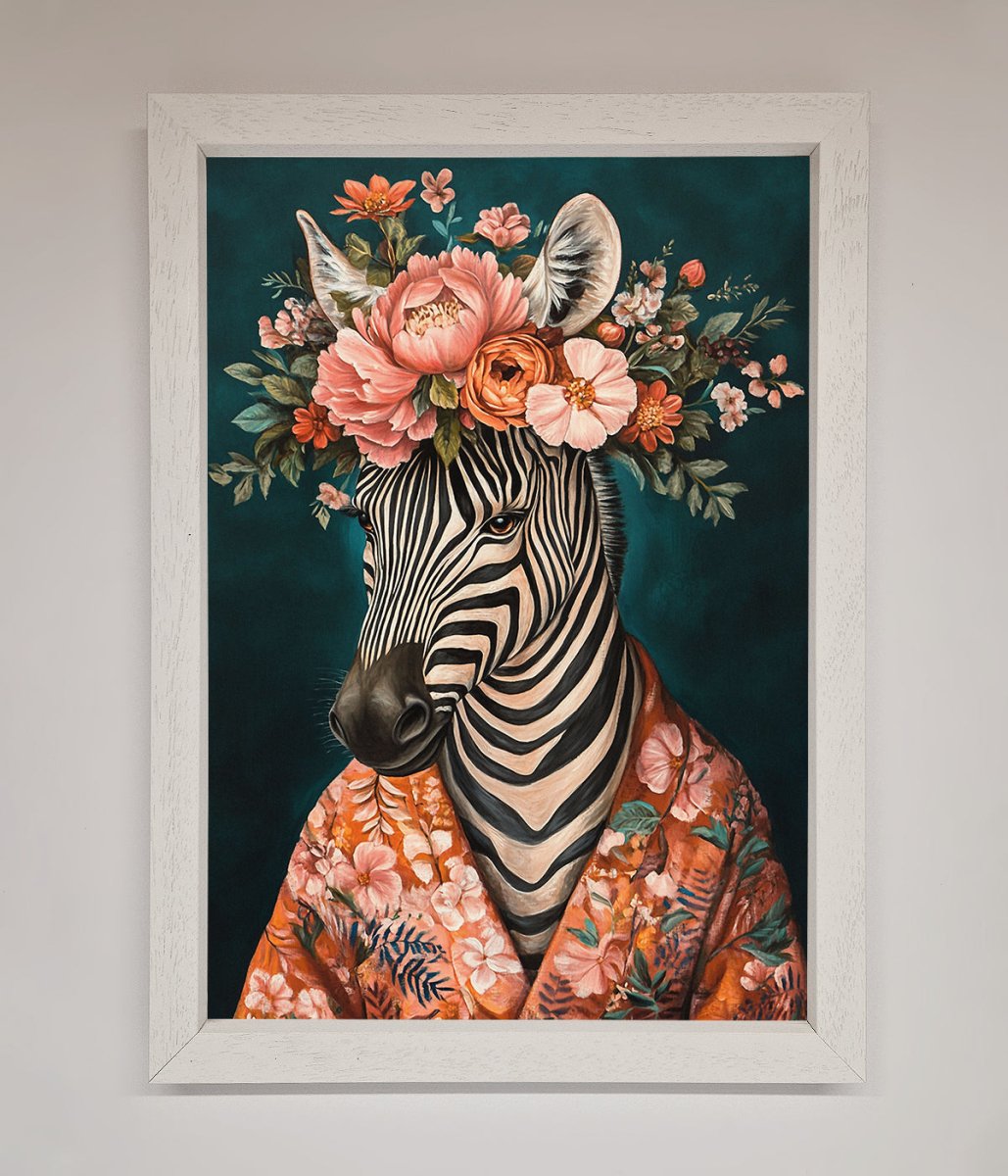 Kimono Zebra Flowers Framed Wall Art-2