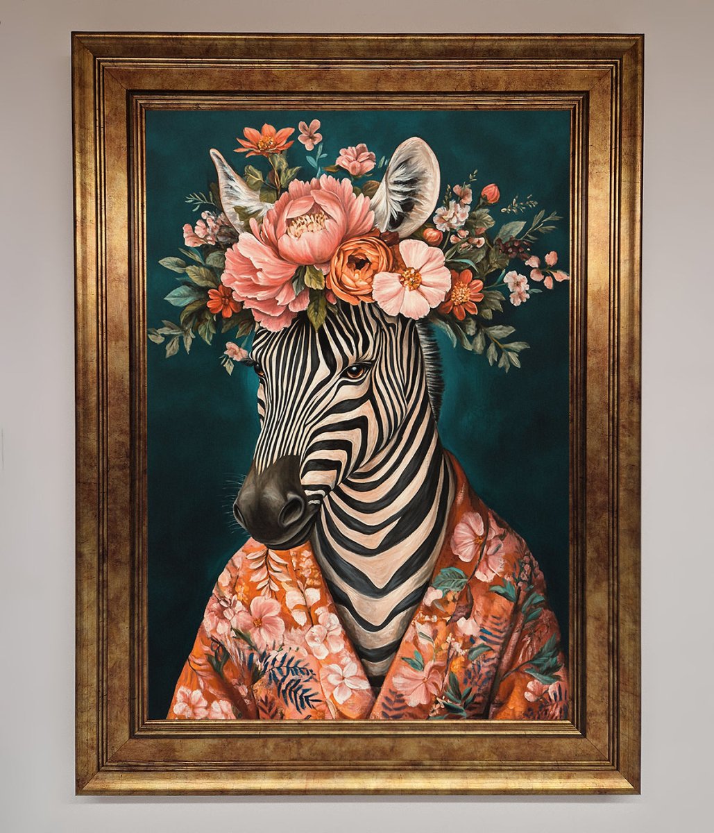 Kimono Zebra Flowers Framed Wall Art-6