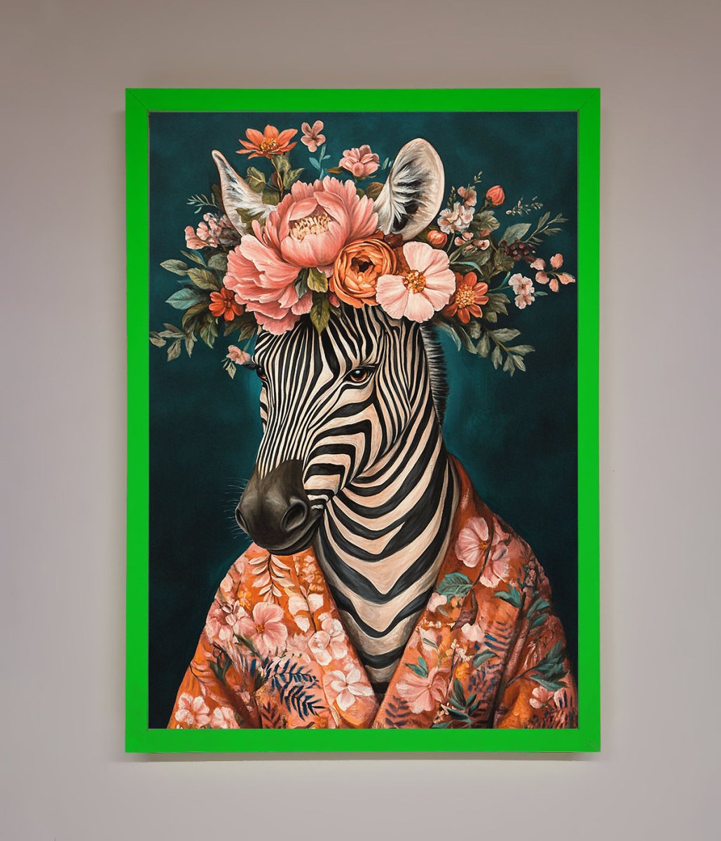 Kimono Zebra Flowers Framed Wall Art-11