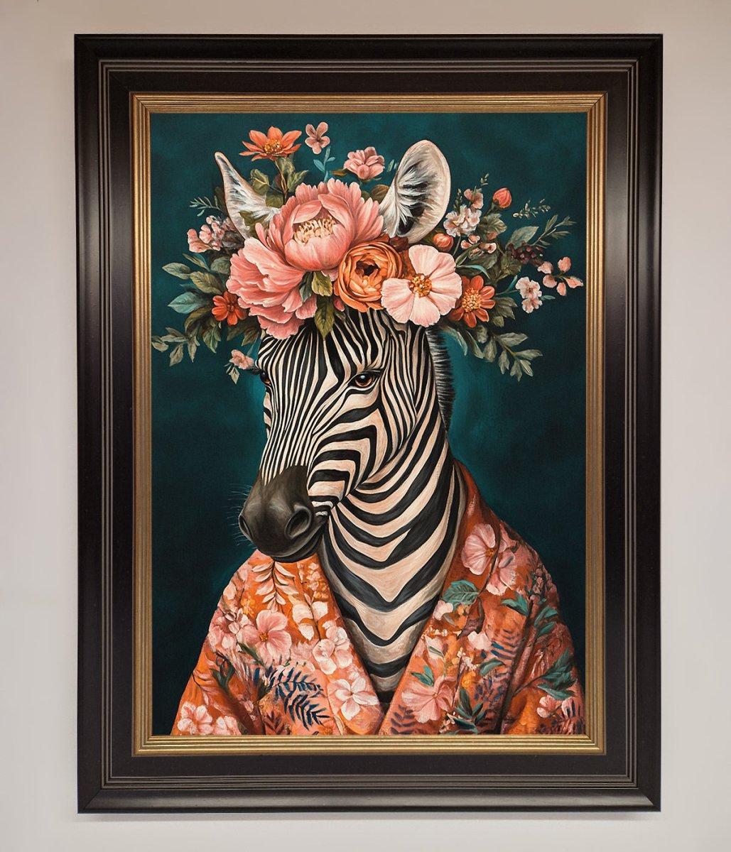 Kimono Zebra Flowers Framed Wall Art-8
