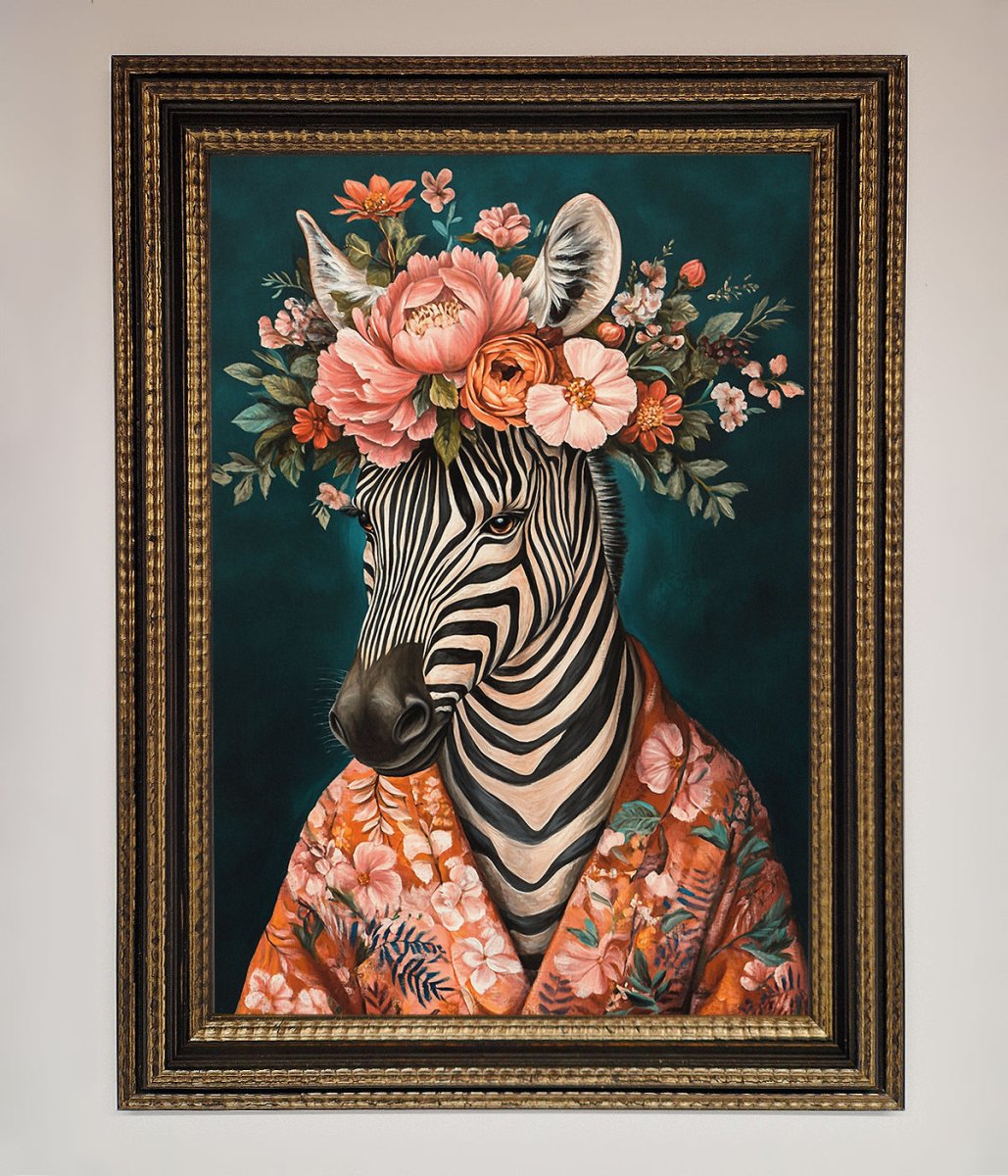 Kimono Zebra Flowers Framed Wall Art-18