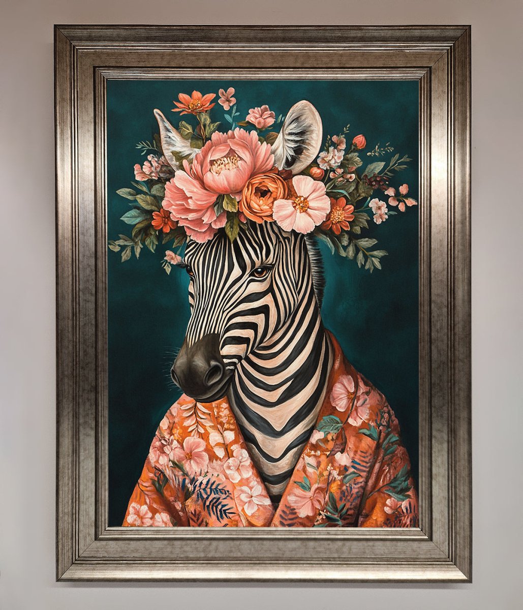 Kimono Zebra Flowers Framed Wall Art-0