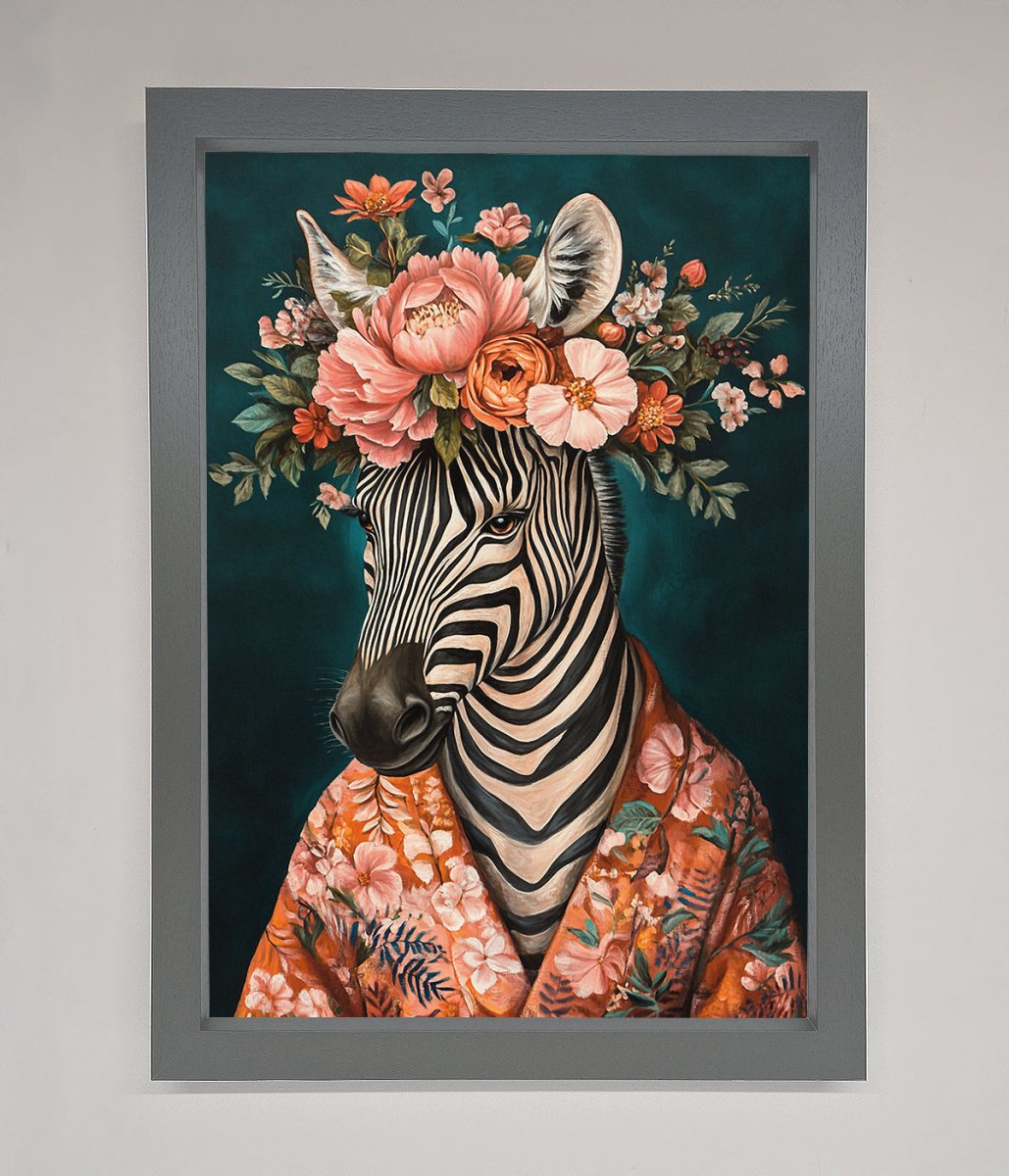 Kimono Zebra Flowers Framed Wall Art-4