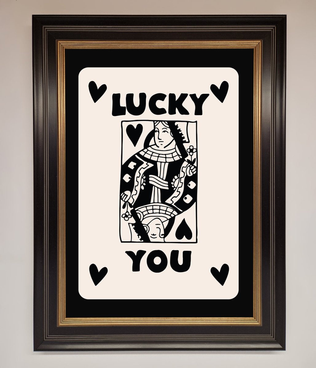 Lucky You Beige Black Framed Print-12