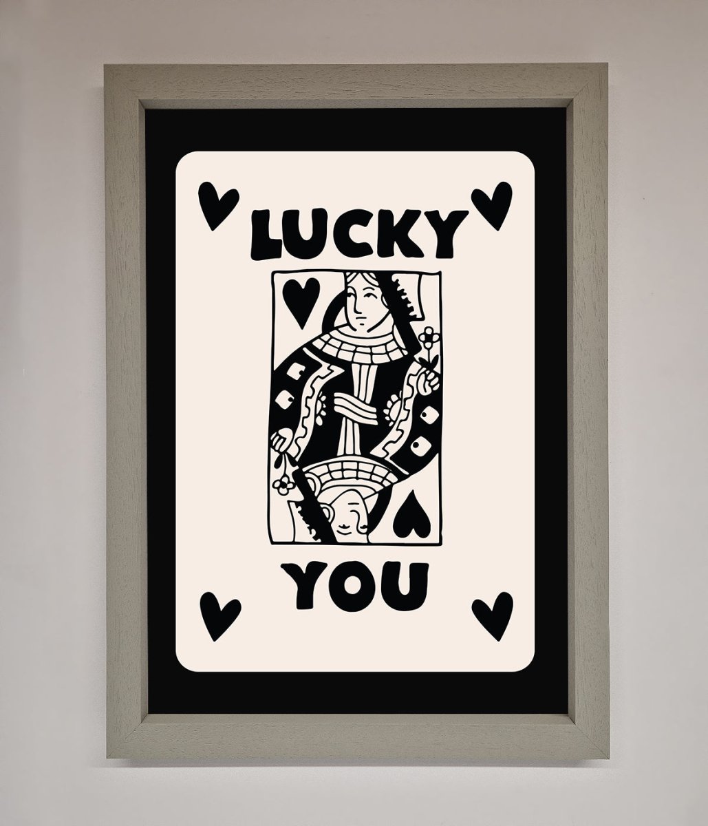 Lucky You Beige Black Framed Print-2