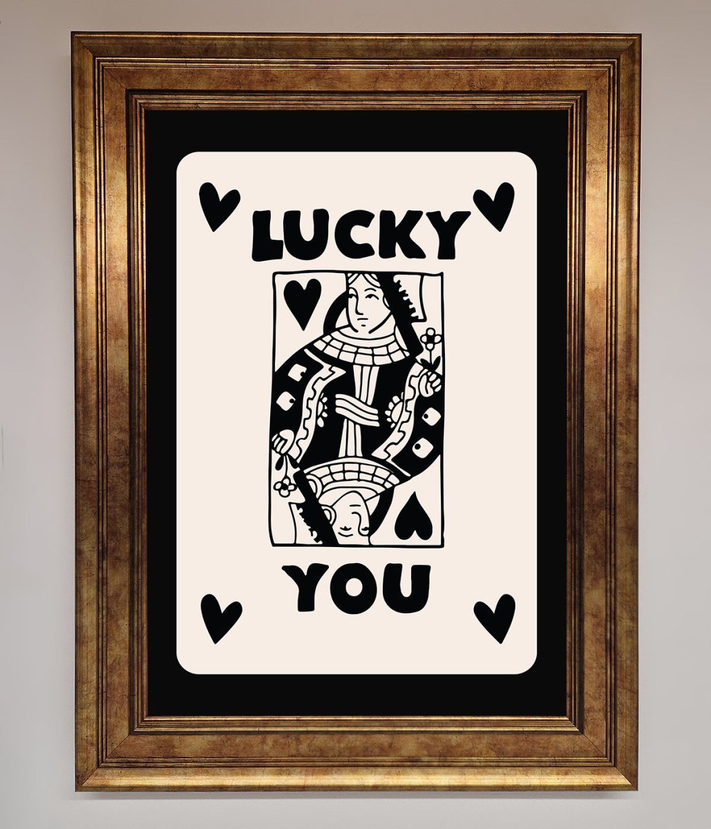 Lucky You Beige Black Framed Print-7