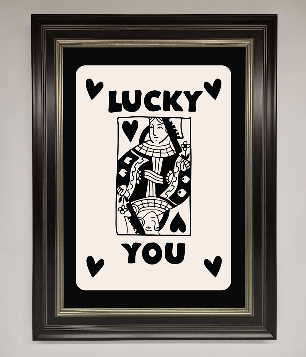 Lucky You Beige Black Framed Print-11
