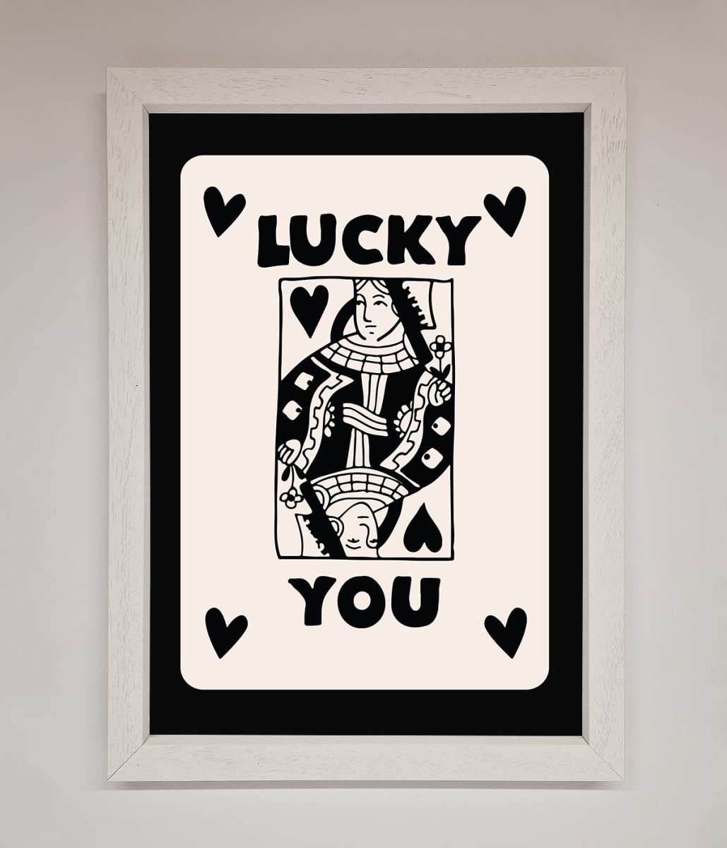 Lucky You Beige Black Framed Print-0