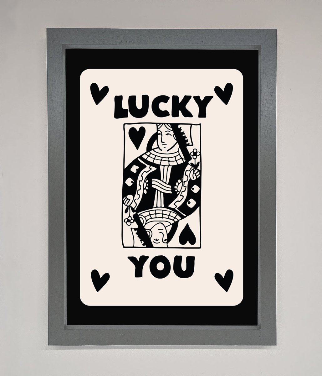 Lucky You Beige Black Framed Print-3