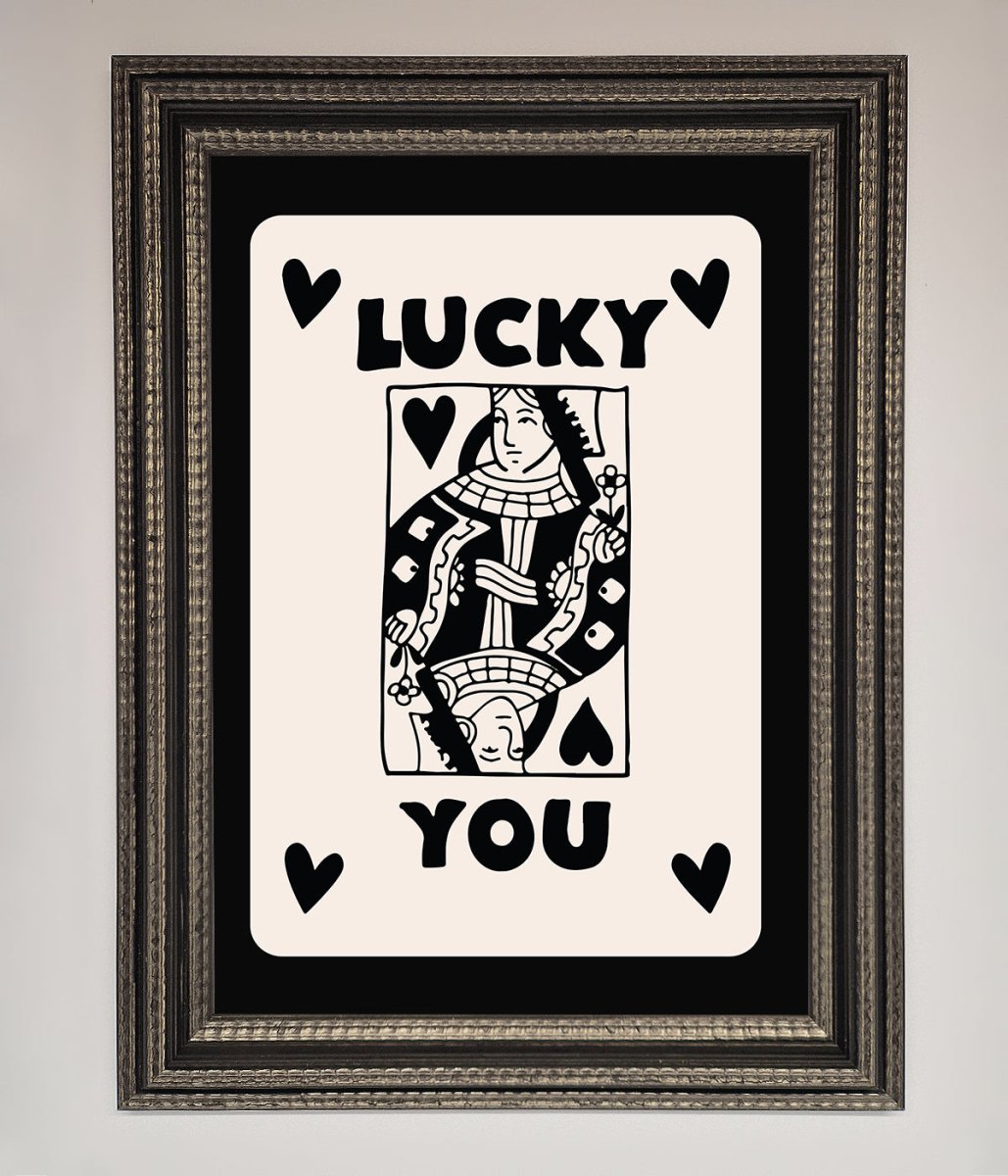 Lucky You Beige Black Framed Print-8