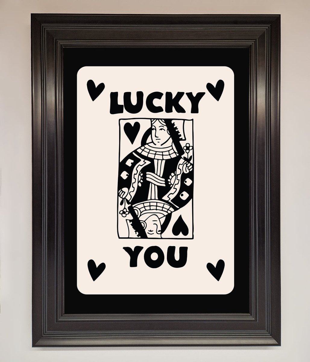 Lucky You Beige Black Framed Print-10