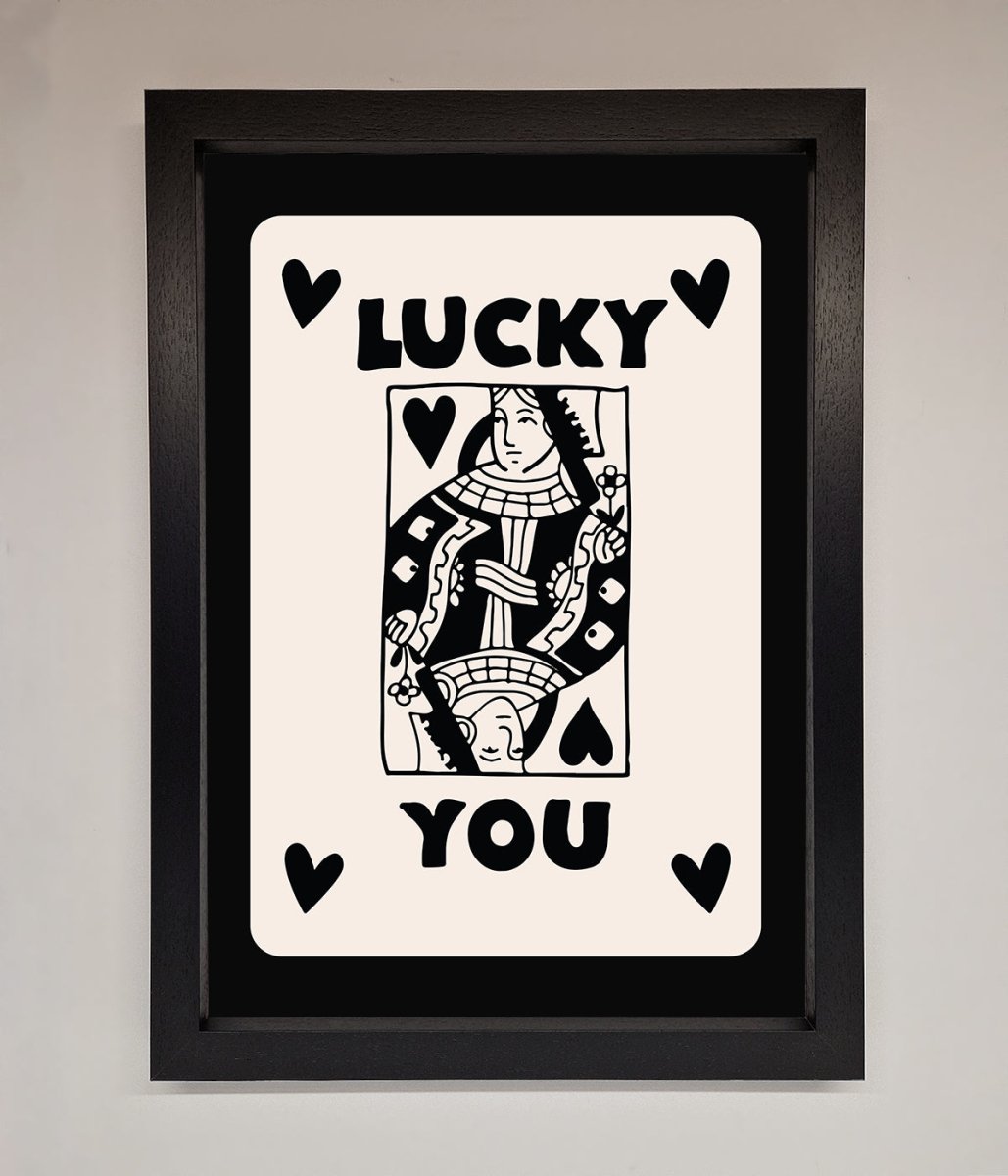 Lucky You Beige Black Framed Print-1