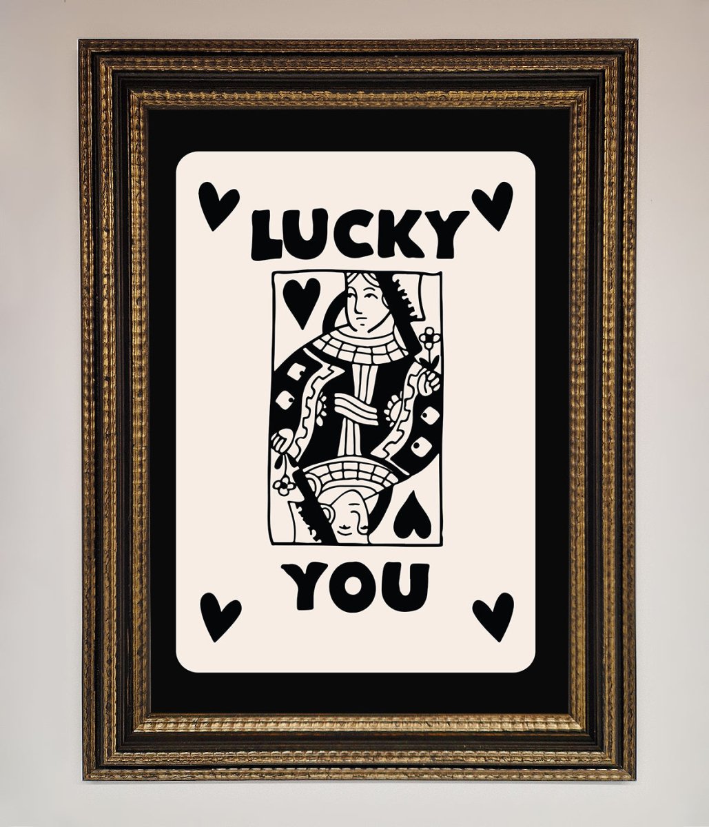Lucky You Beige Black Framed Print-6