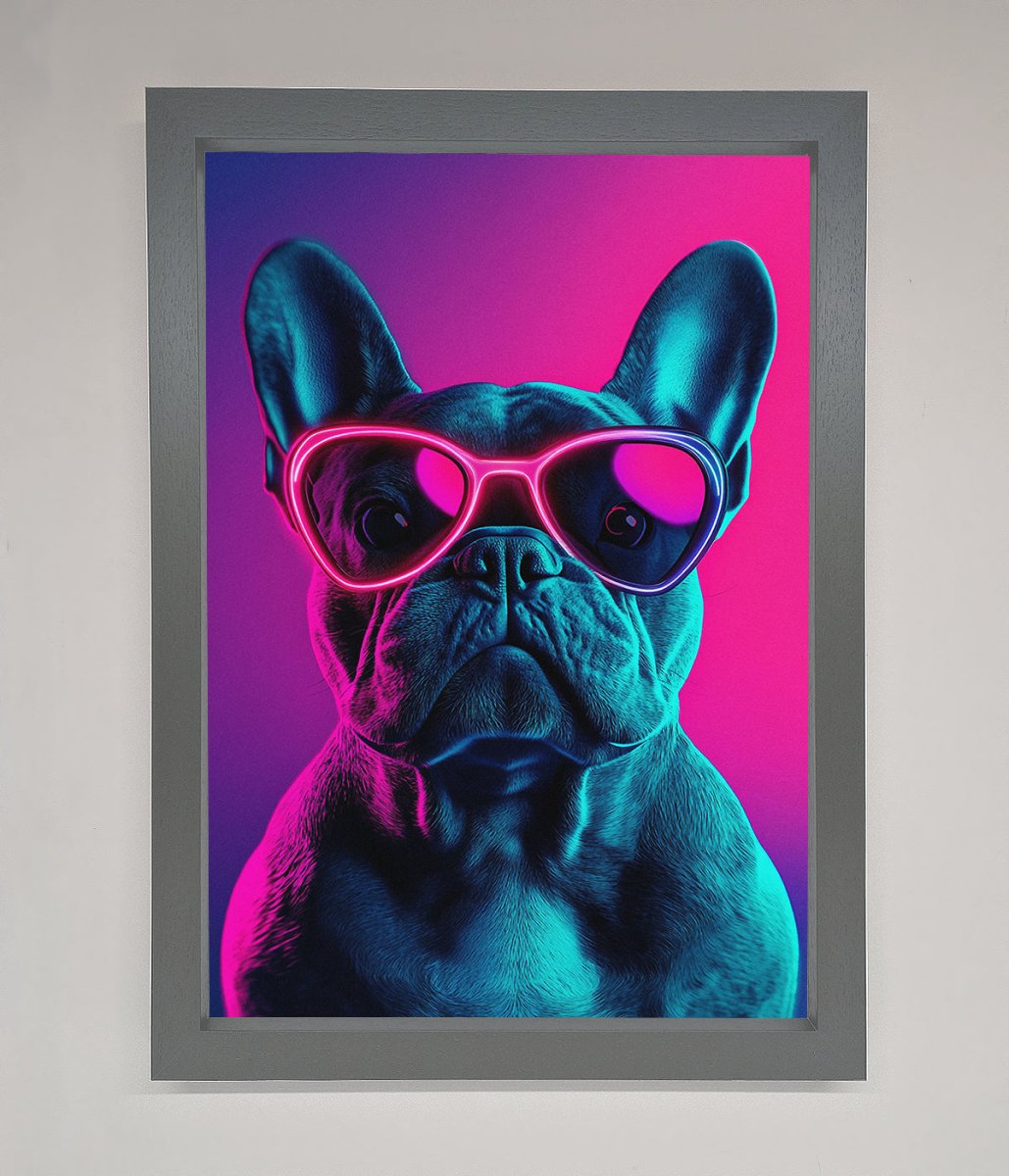 Neon French Bulldog Framed Wall Art-3