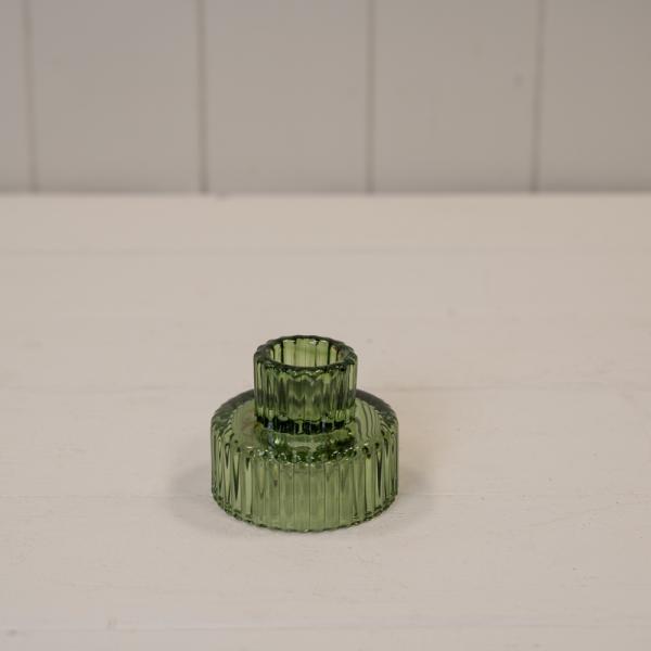 Vintage Green Glass Candle Holder L6.4cm W6.4cm H5.4cm