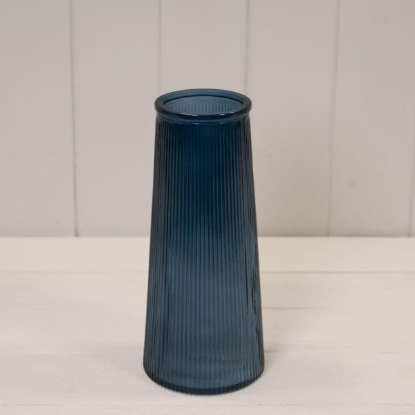 Blue Tall Ribbed Vase H22.5cm D10cm  Weight-595g