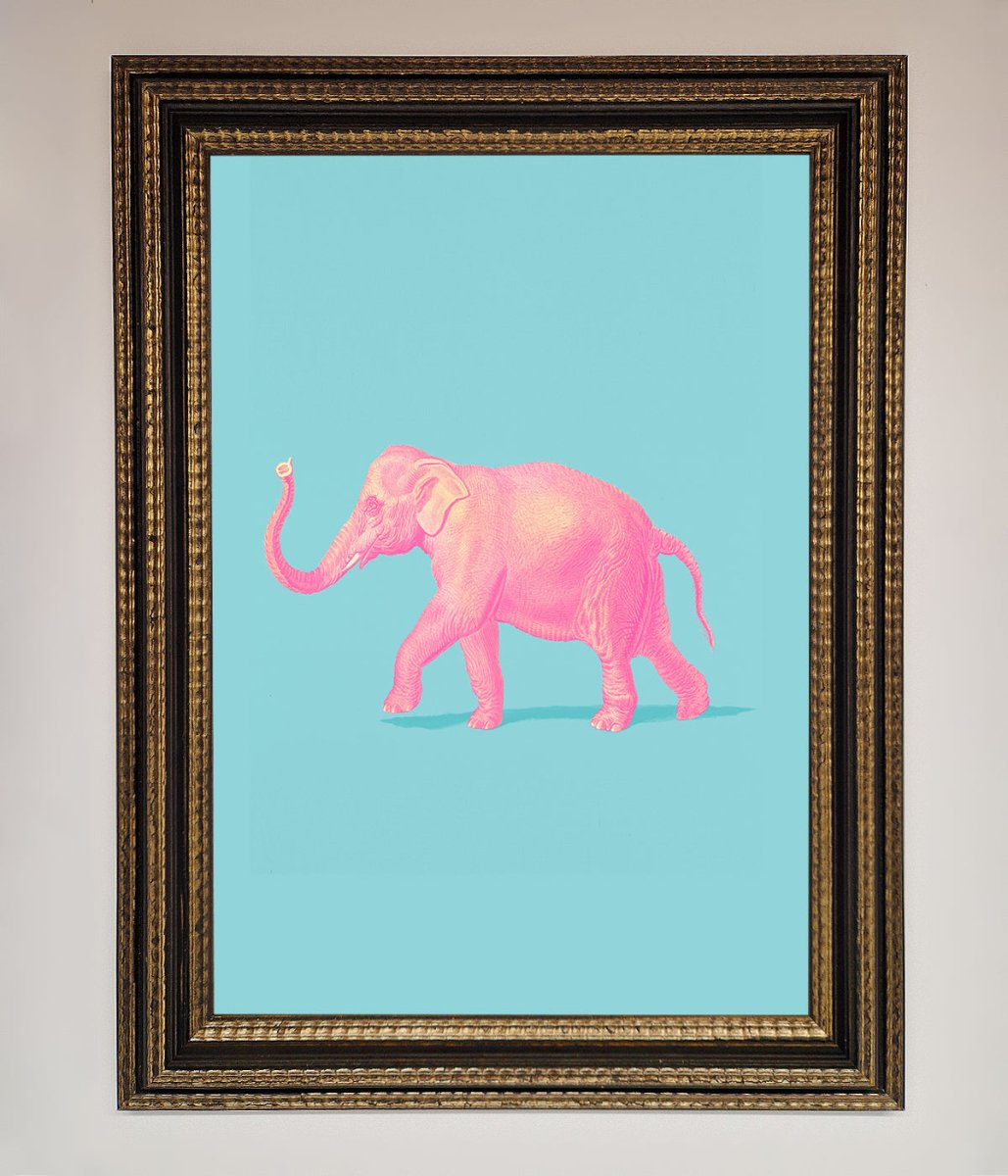 Pink Elephant On Blue Framed Print-18