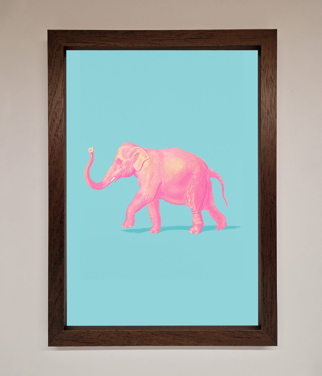Pink Elephant On Blue Framed Print-4