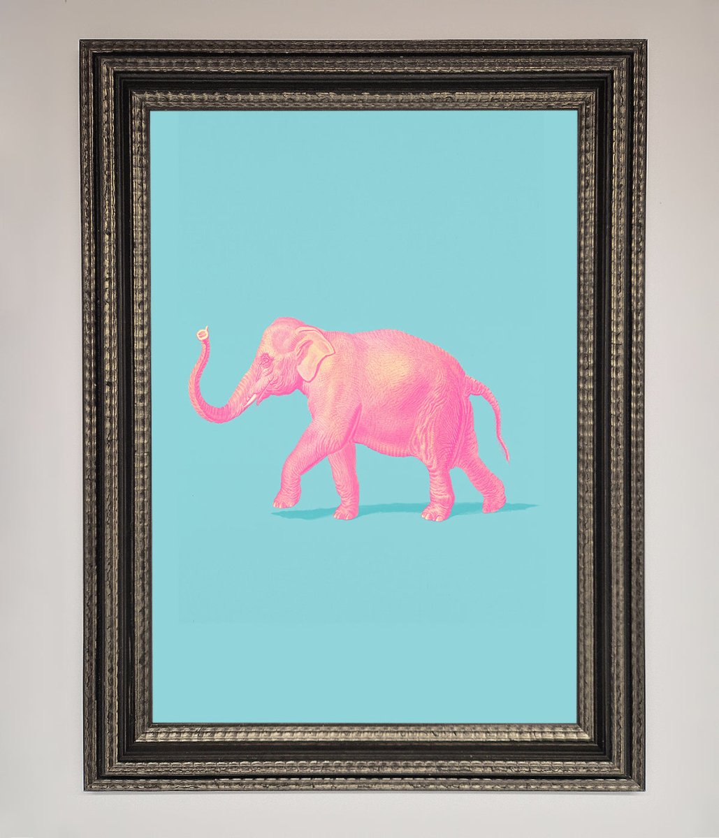 Pink Elephant On Blue Framed Print-17