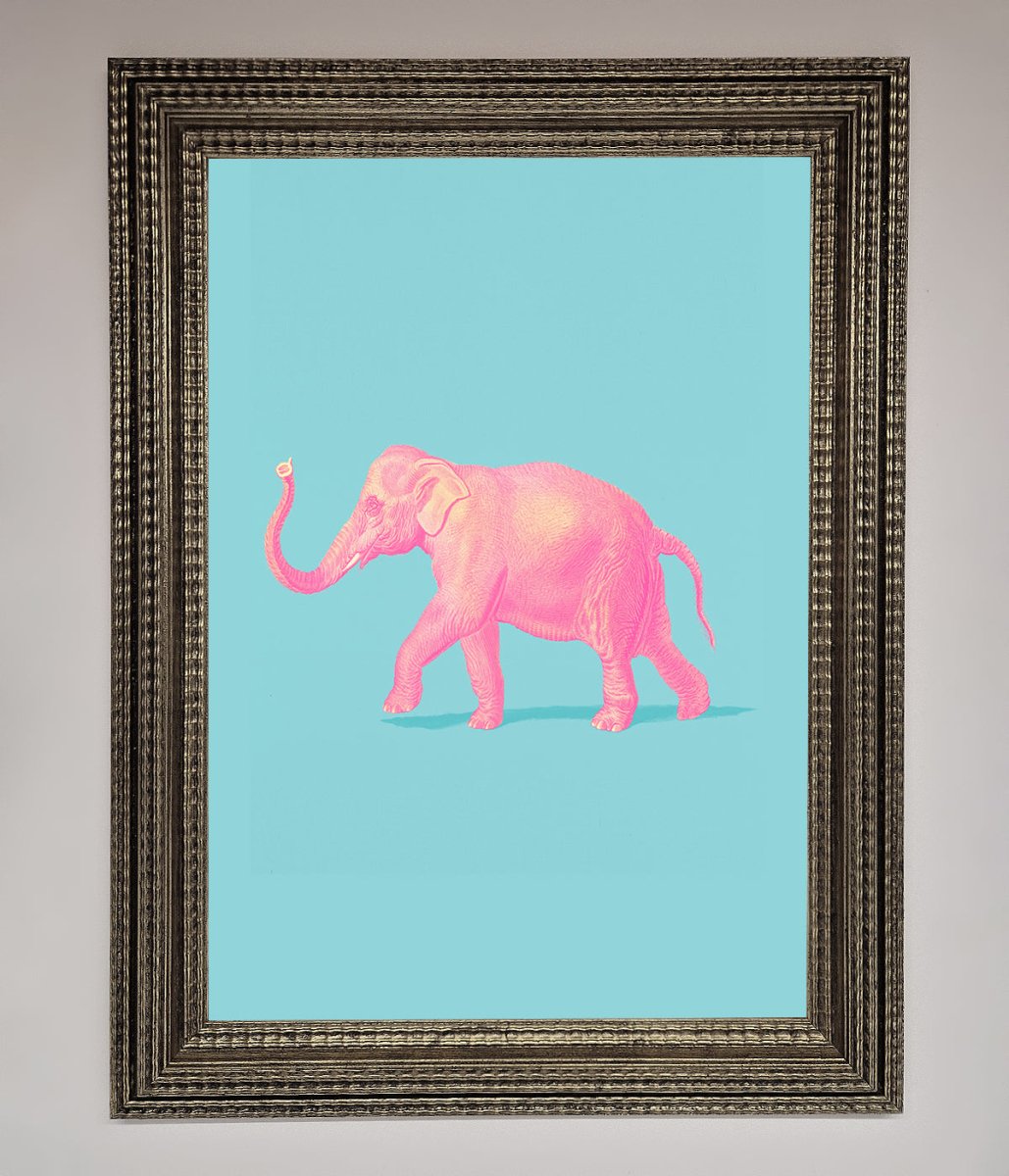 Pink Elephant On Blue Framed Print-16