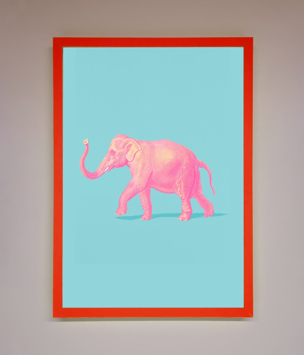 Pink Elephant On Blue Framed Print-14