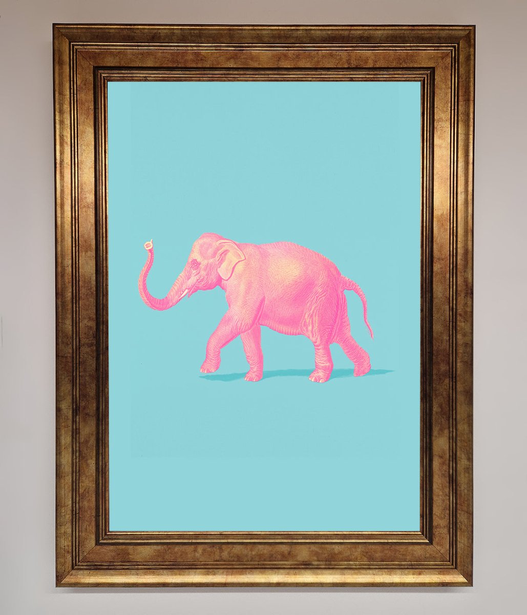 Pink Elephant On Blue Framed Print-7