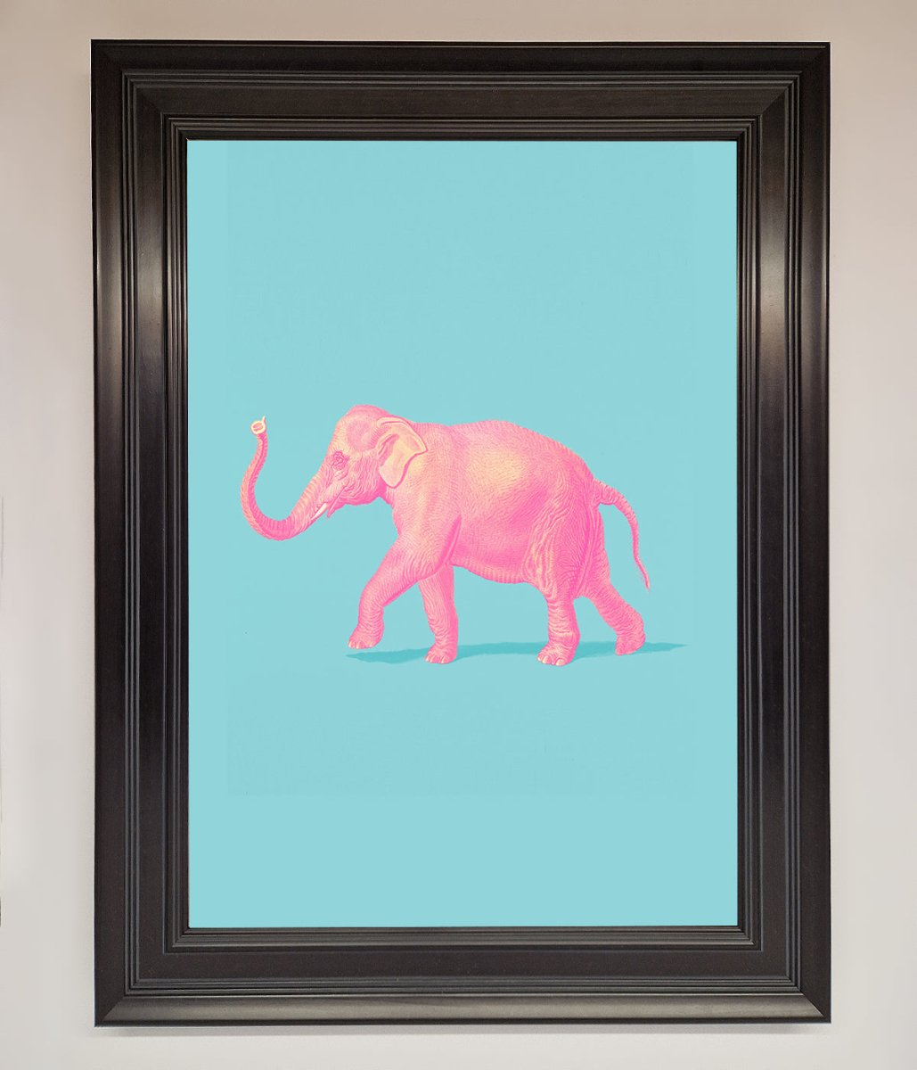 Pink Elephant On Blue Framed Print-6
