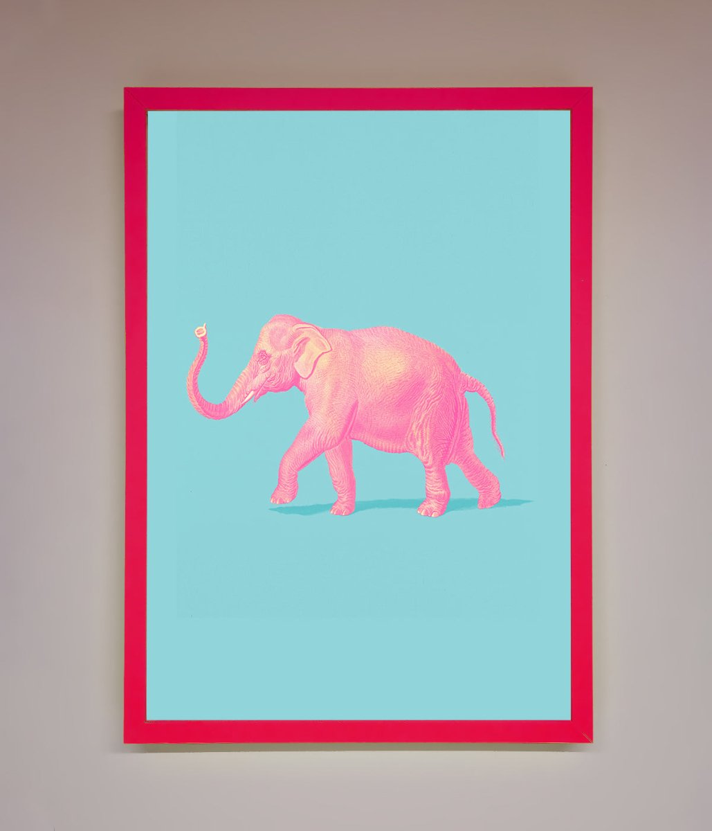 Pink Elephant On Blue Framed Print-13