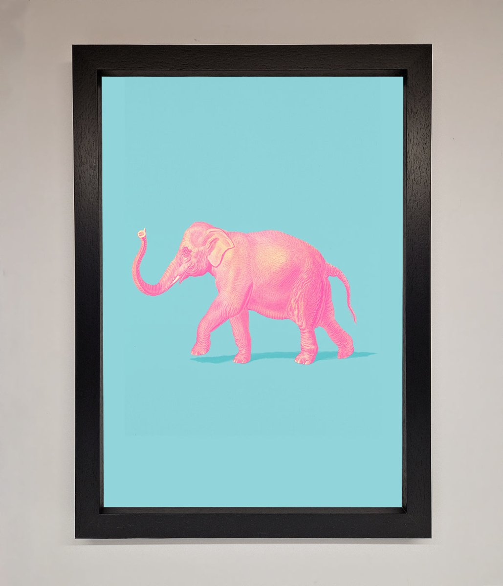 Pink Elephant On Blue Framed Print-1