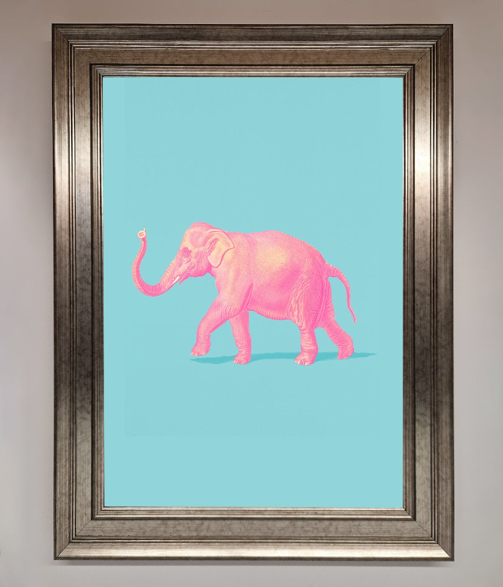 Pink Elephant On Blue Framed Print-5