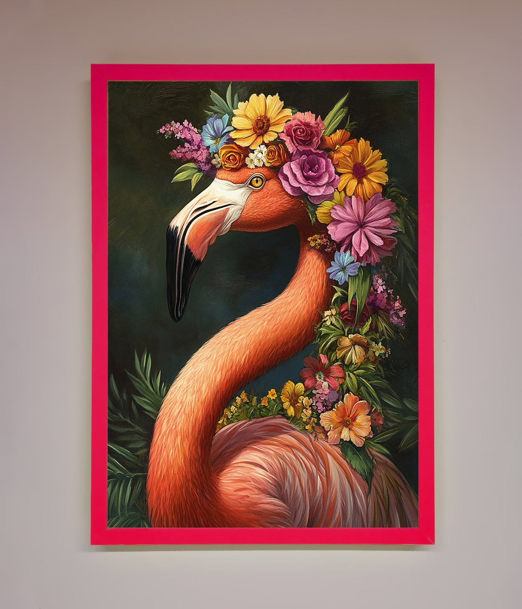 Pink Flamingo Floral Framed Poster-13