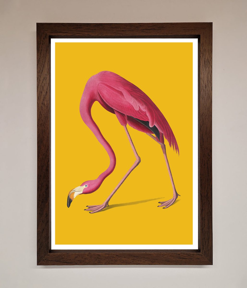 Pink Flamingo On Yellow Framed Print-10